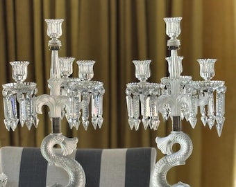 Pair of 19th Century French Baccarat Crystal 4-arm Candelabra