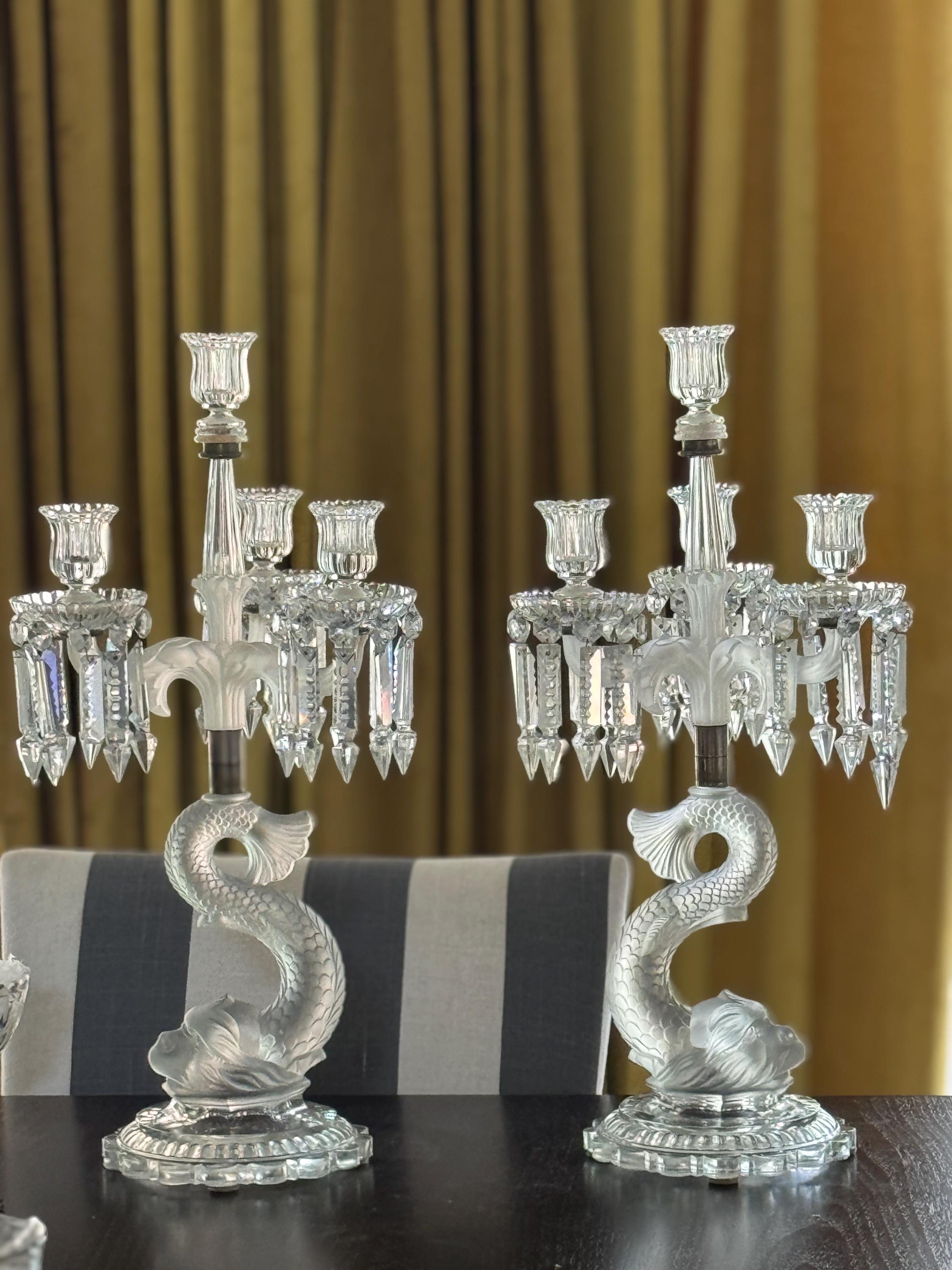 Pair of 19th Century French Baccarat Crystal 4-arm Candelabra
