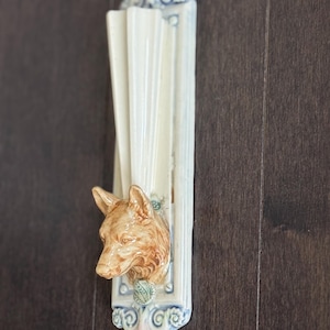 Vintage Original Art c1970's Tacoma Art Pottery Dog or Wolf Head Wall Pocket Wall Vase by David Keyes 10.5"x 2.25"