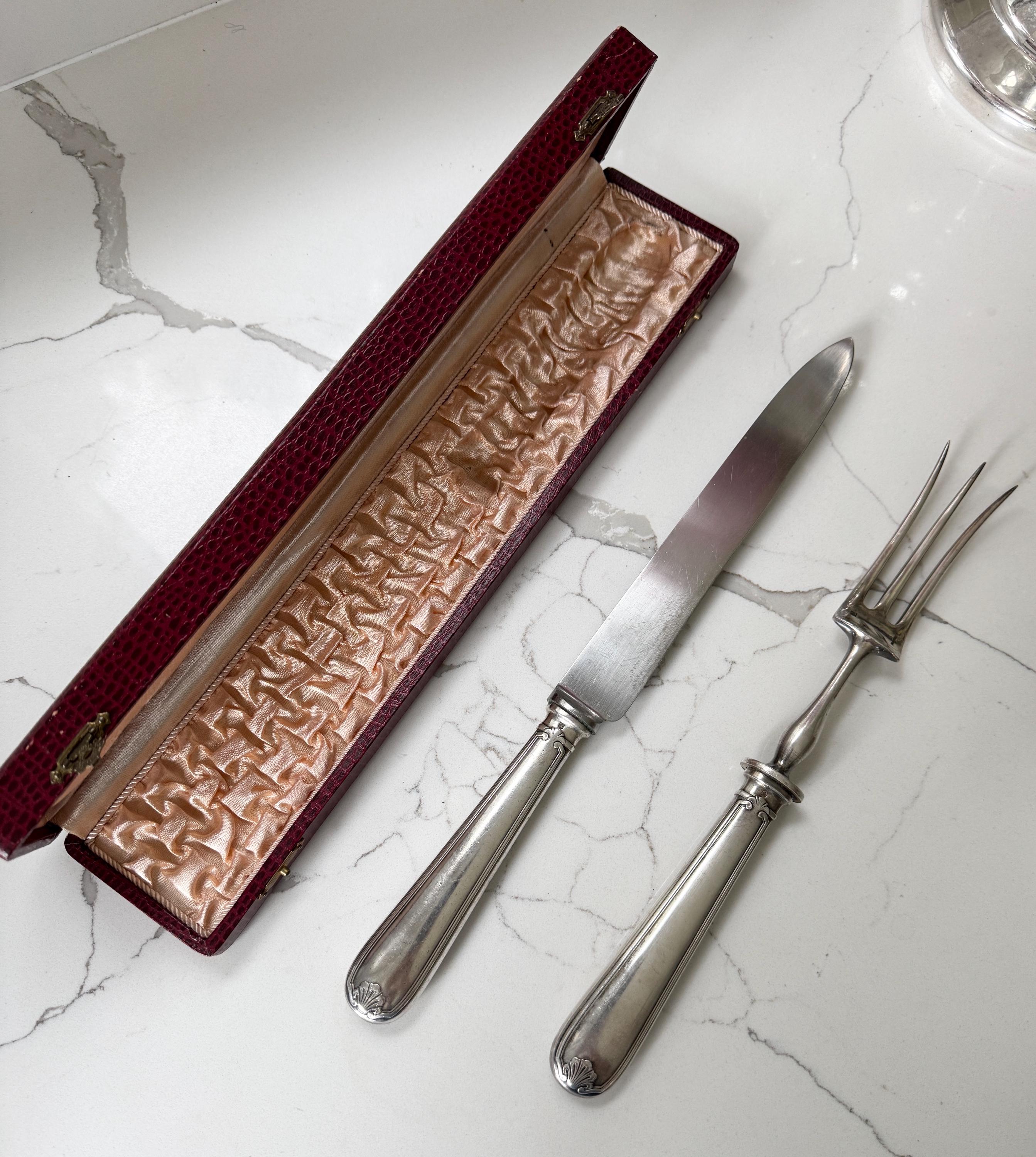 Vintage Christofle Carving Serving Set Knife and Fork 12.75