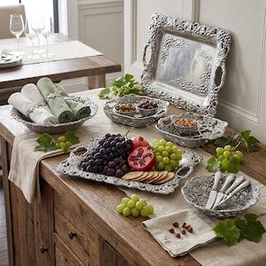Vintage Arthur Court Aluminum Serveware -Choice of Grape Casserole Holder, Openwork Bunny Fruit Basket, Serving Bowl or Rectangular Tray 18"