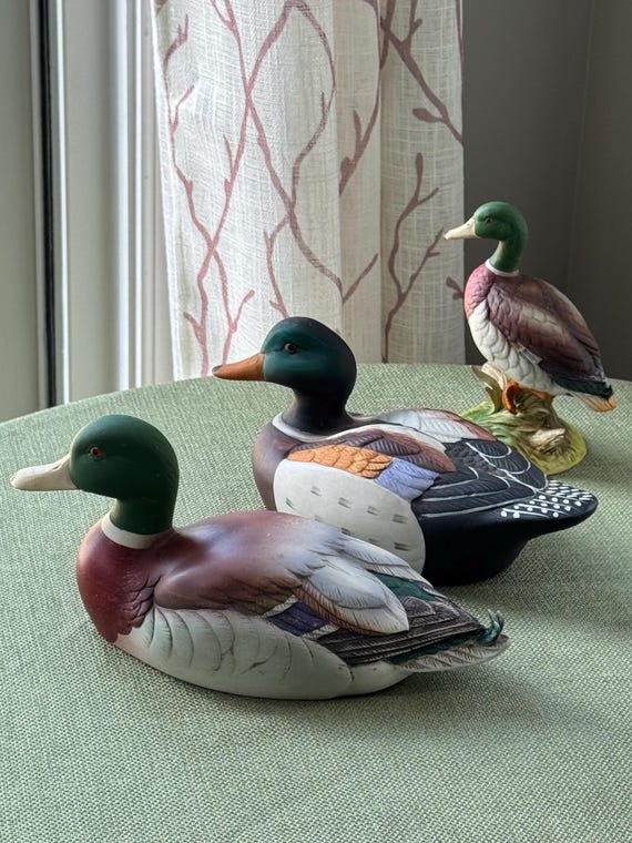S/3 Vintage Collectible Hand-painted Ceramic Mallard Duck and