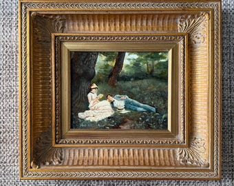 Reproducción de la pintura al óleo "Cortejo" en un marco dorado de calidad de 18"x16".