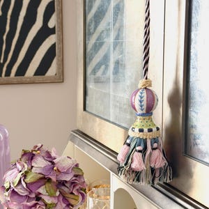 Whimsical Ceramic Tassel Tiebacks 6", Hand Painted Harlequin Checkerboard Curtain Trim, Passementerie Tassels, Choice of Pair