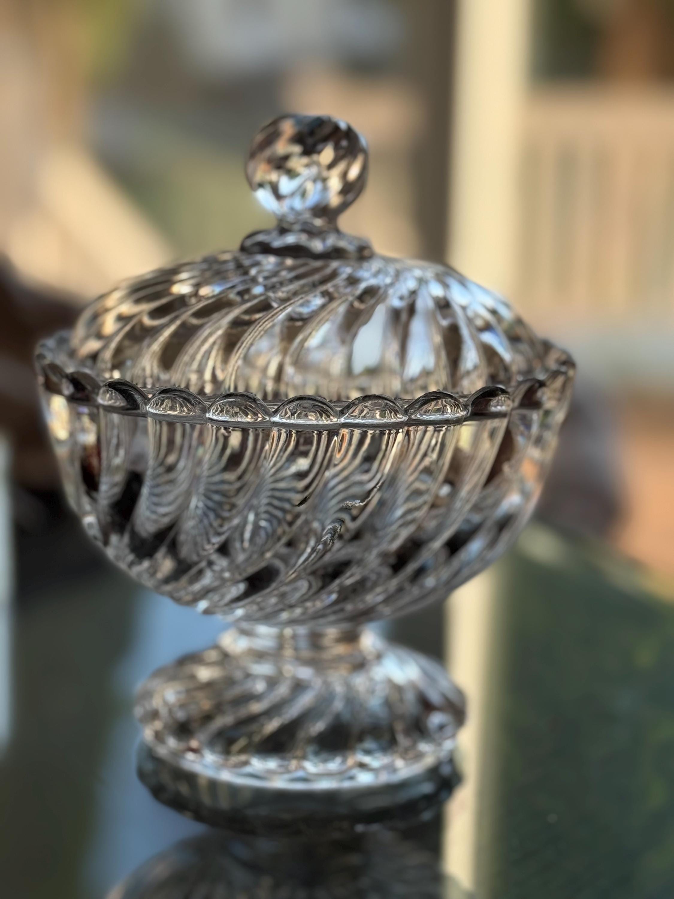 Vintage Marked BACCARAT Depose France Crystal Swirl Two Piece