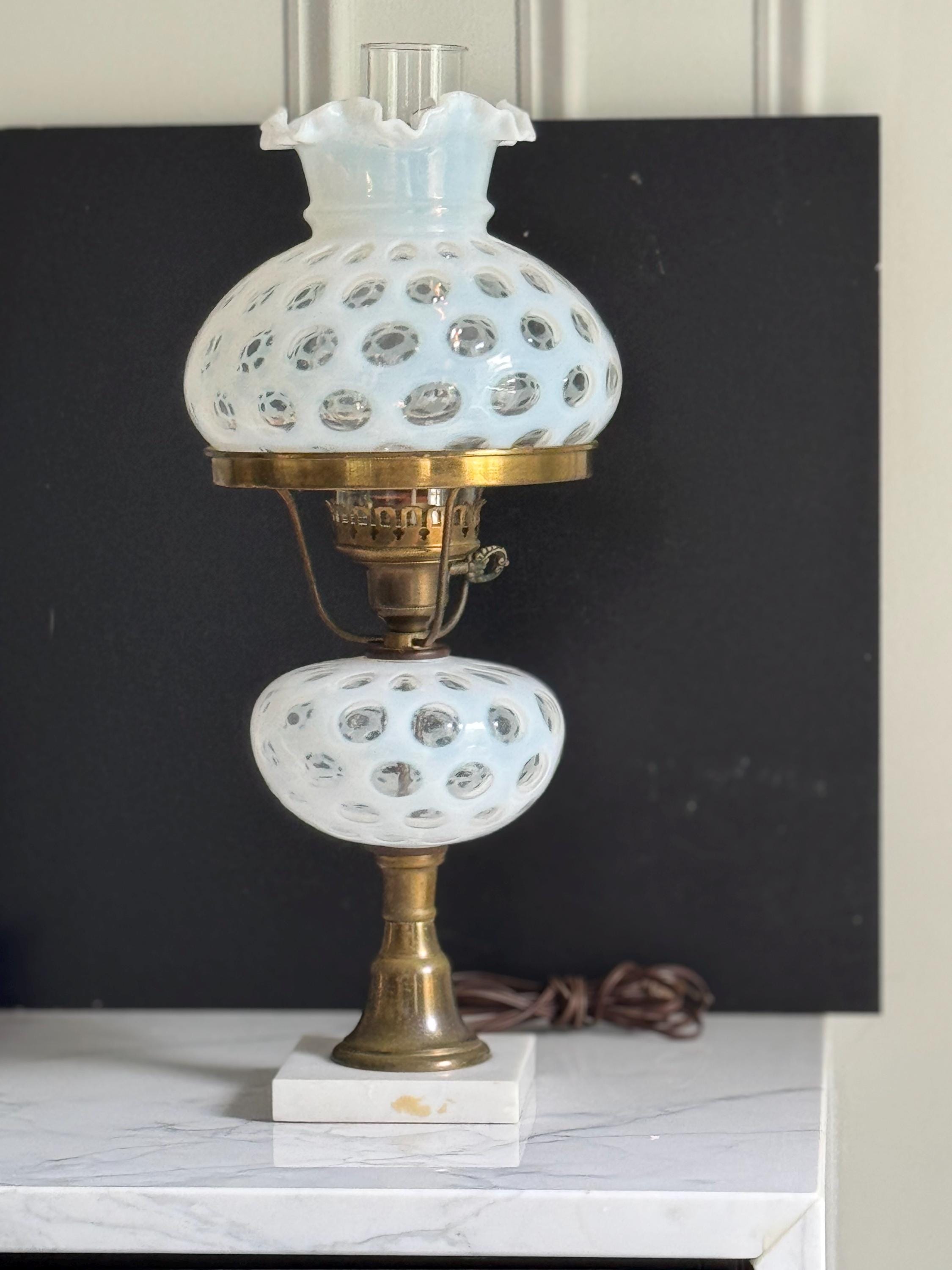 フェントン fenton 吊り下げランプ コインドット USA 一生物 Fenton Honeysuckle Coin Dot Lamp - Etsy