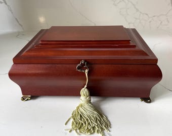 Vintage Solid wood Jewelry Chest Box by the Bombay Company with beautiful Green Tassel decor