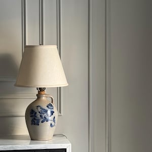 Table Lamp 25"x8"x8" made of Vintage salt-glazed stoneware by Rowe Pottery Works featuring a singing blue bird - Shade & Bulb not included