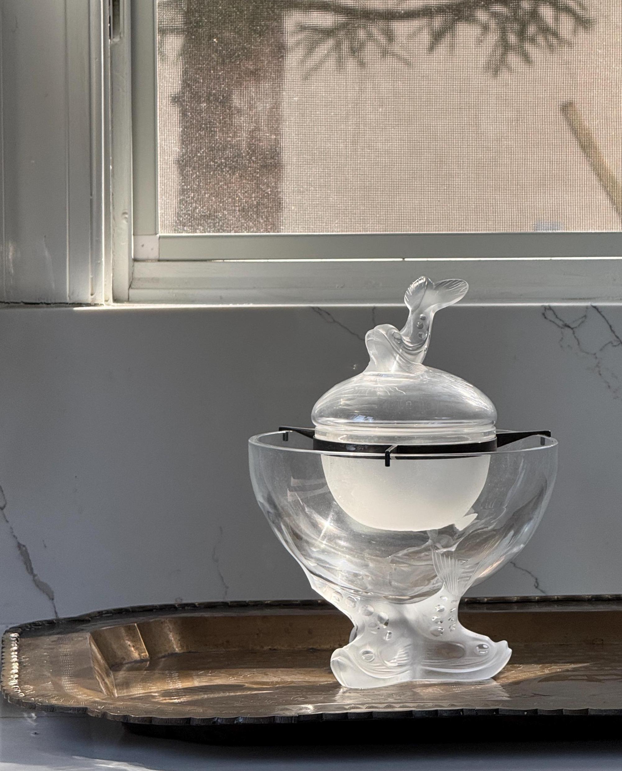 Lalique Igor Crystal Glass Caviar Server Bowl or Serving Dish With