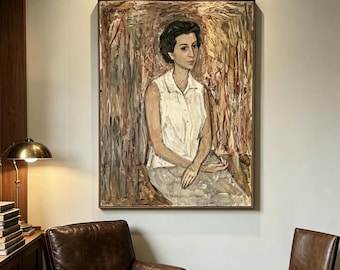 Large Portrait of a Woman lady Oil on Canvas Painting Signed by Jacques Kupferman Dated 60, Frame size 46"x34"