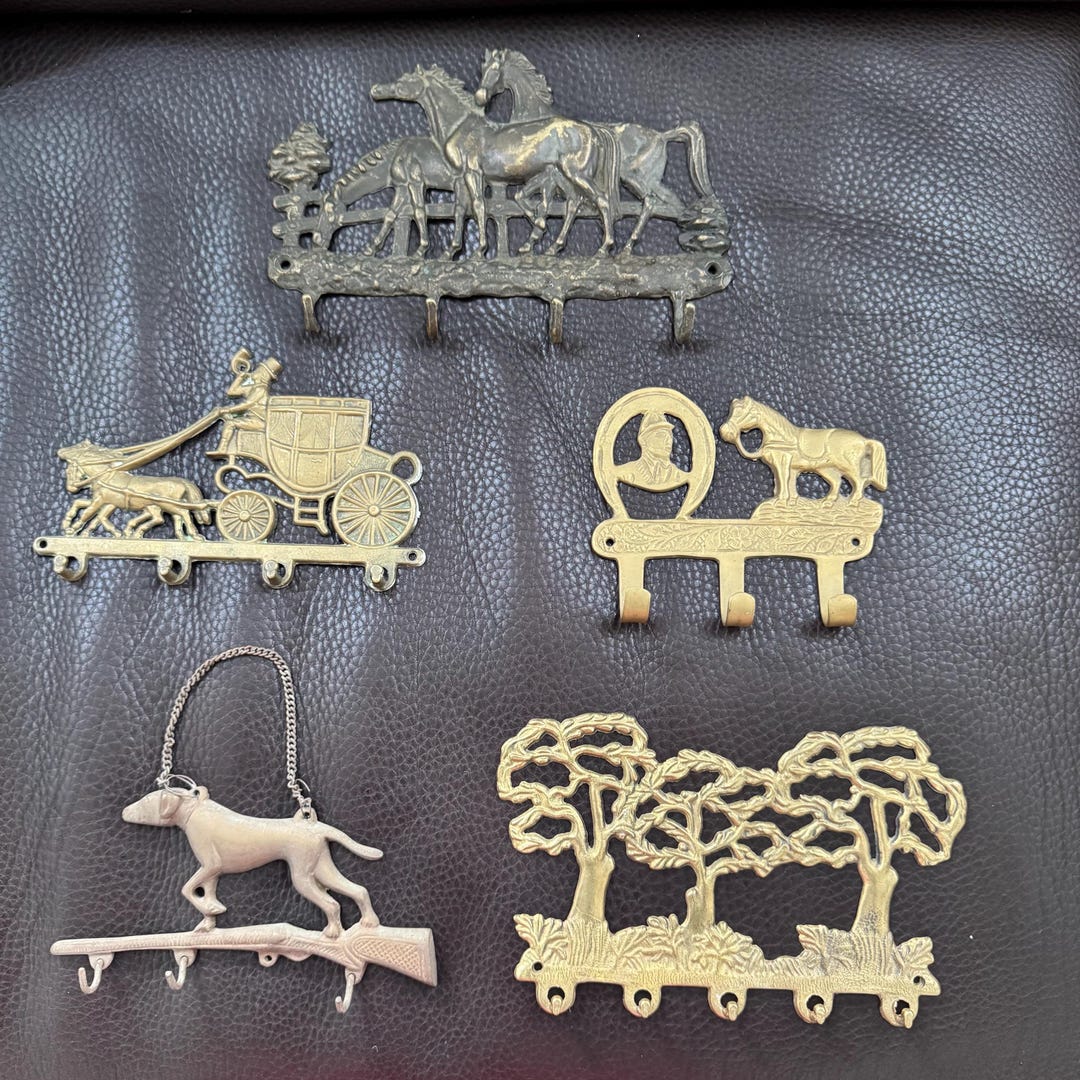 Pick of Vintage Brass/bronze Hook Rack - 3-horse 9.5x6.5