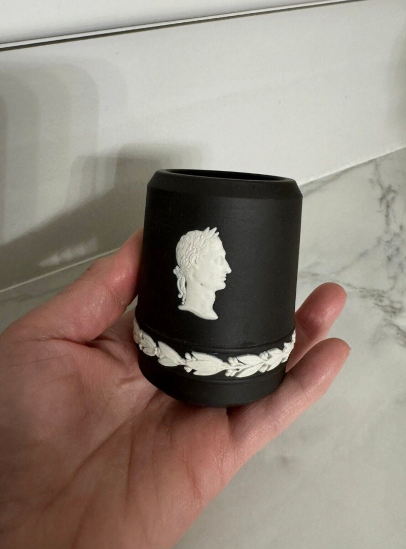 1971 Wedgwood Black Basalt Jasperware Miniature Vase, Neoclassical