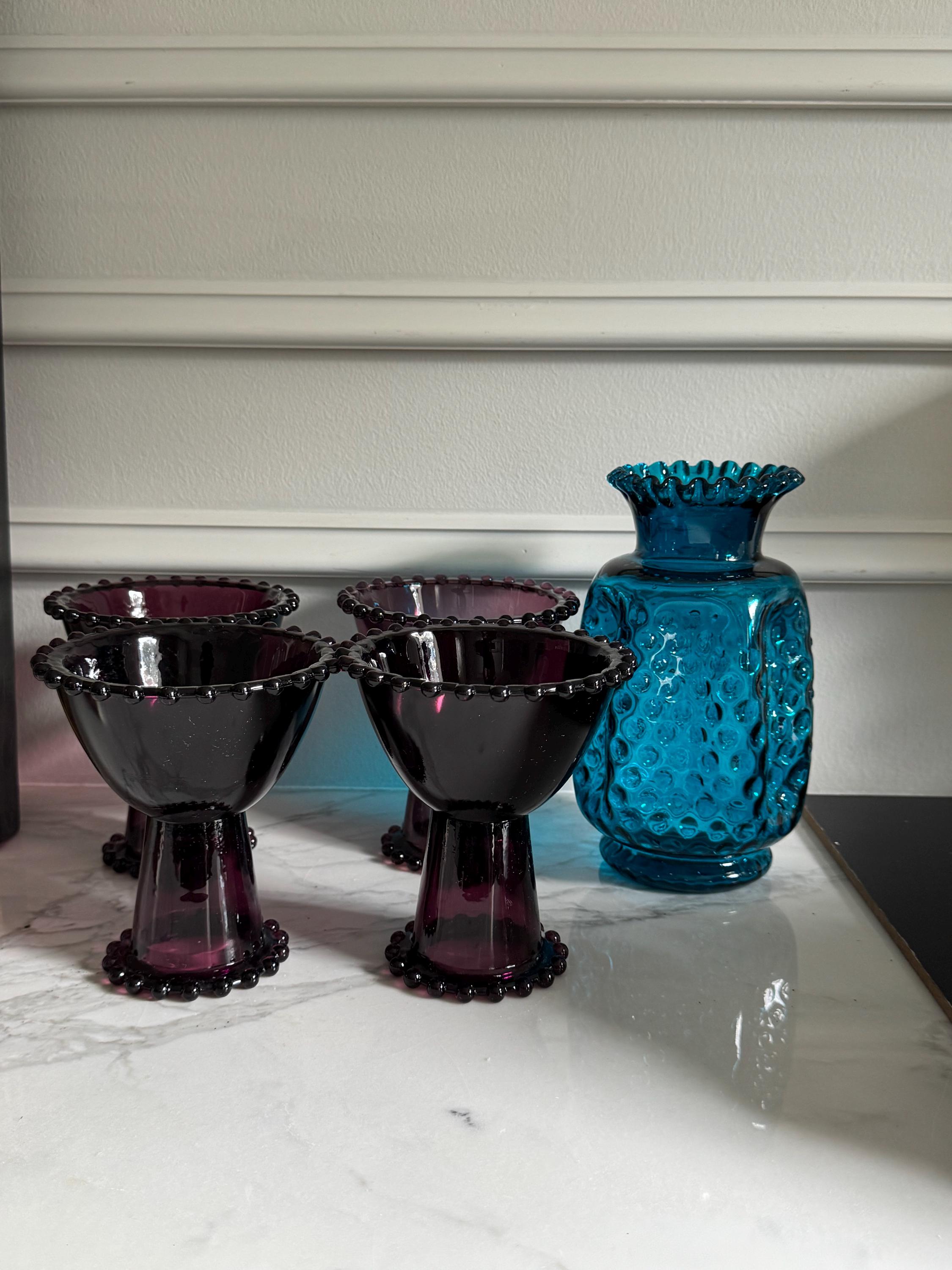 Pick of Vintage Set/4 Beaded Rim Medieval Times Cranberry or