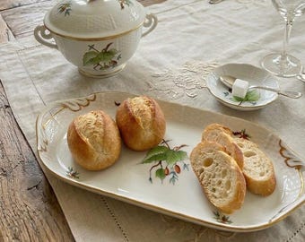 Pick Herend China HER16 Rosehip - Green Leaves-Red Berries -14 1/4"x6" Sandwich Tray, Trinket Bowl 3.5”,  Rose Knob Lidded Creamer Soup Bowl