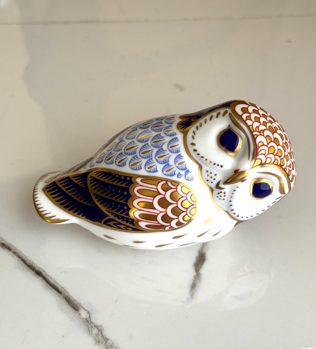 Vintage Royal Crown Derby Hand Painted OWL Imari Figurine