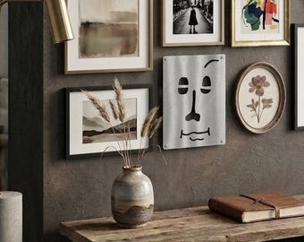 Christopher Royal Face Aluminum Wall Sculpture | Rockledge Design Studios Brushed Metal Mask | 10x7 Postmodern Brutalist Fine Art
