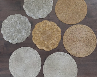 Choice of Luxe Tahari or Nicole Miller Round Beaded Silver or Gold Placemat Center Charger 14-15” Holiday