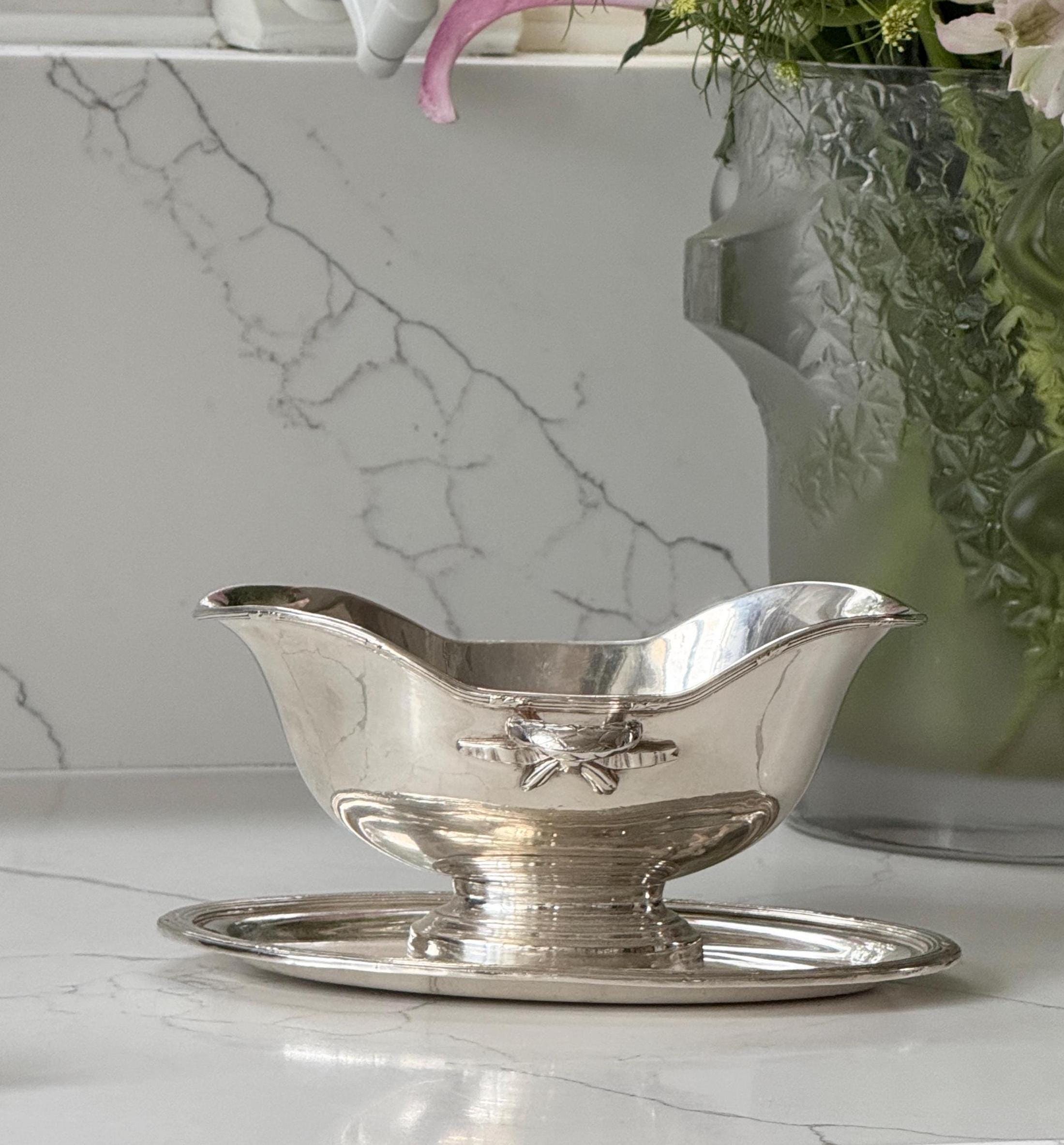 Vintage Christofle Silver Plated Gravy Sauce Boat With Handle and