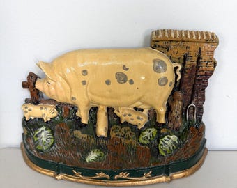 vintage cast iron pig and piglets doorstop. Farm decor