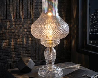 Tall Vintage Crystal Electric Hurricane Table Lamp 17"X8"