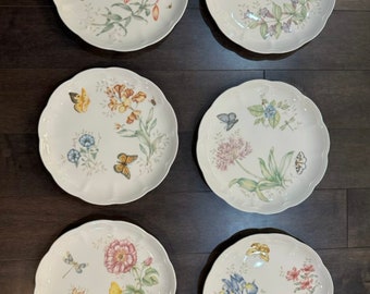 Nuevo juego de 6 platos de cena Lenox Butterfly Meadow de 10,5" con 6 diseños diferentes