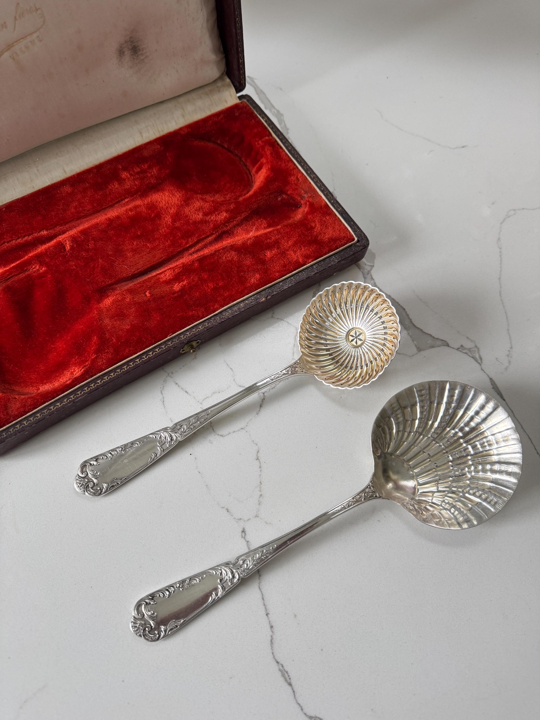 Set/2 French Vintage Silver Plated Ornate Paddle Strawberry Shovel