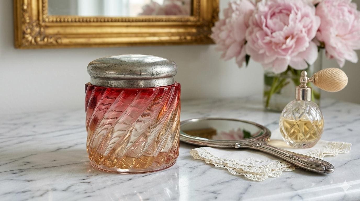 Antique Baccarat Rose Tiente Crystal Jar | Bambous Torsade Red