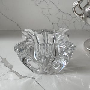 Mid-century Baccarat France Crystal Art Bowl or use as Cigar Ashtray 4&quot;h x 8&quot;d with pinched corner