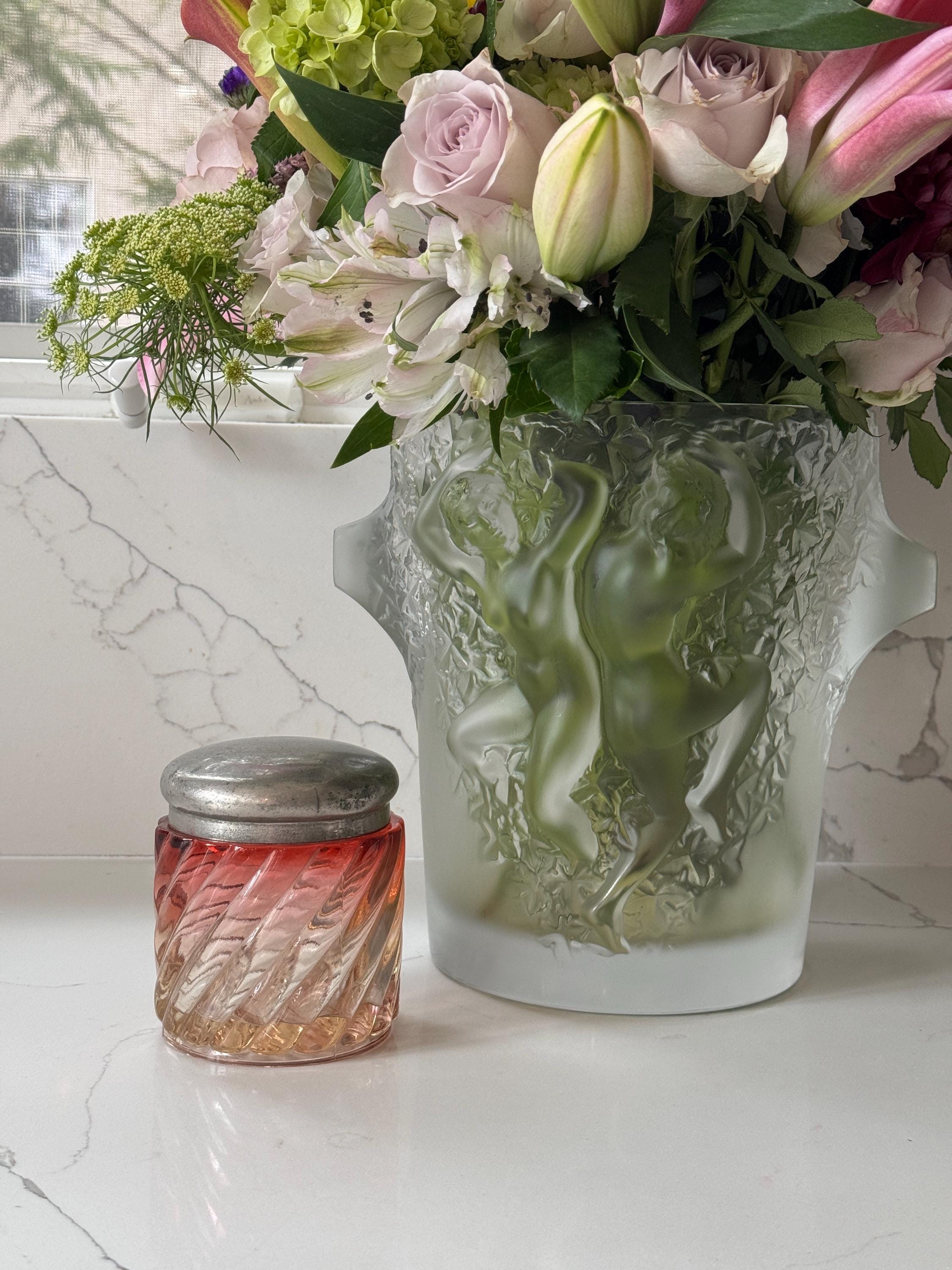 Antique Baccarat Rose Tiente Crystal Jar | Bambous Torsade Red