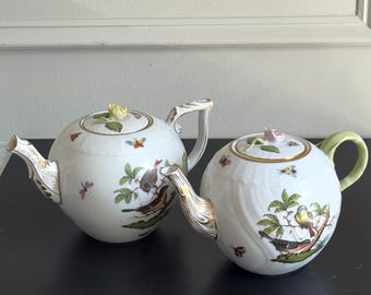 Gorgeous 7 Pc Hand Painted Herend Hungary Raspberry Pink Large Bow
