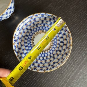 Word Faith Russian Cobalt Blue Net Salad Plate – 7.5" Saint Petersburg 24K Gold Bone China