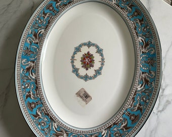 New Vintage Wedgwood Florentine Turquoise Oval Serving Platter 14" England