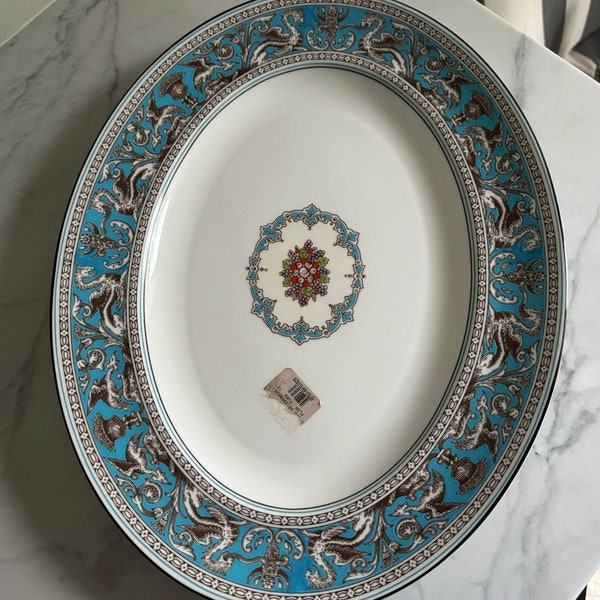New Vintage Wedgwood Florentine Turquoise Oval Serving Platter 14" England