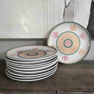 Choice of Hand Painted Caleca Pink Garland Pattern Pottery 10 Dinner Plates 10" OR 11 Salad Plates OR 5 Soup Bowls 8.5”x 1.5” made in Italy