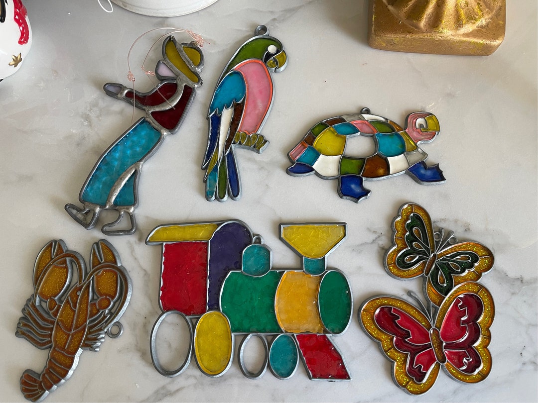 Set/6 Vintage Stained Glass Suncatcher Sun Catcher Suncatchers Lobster