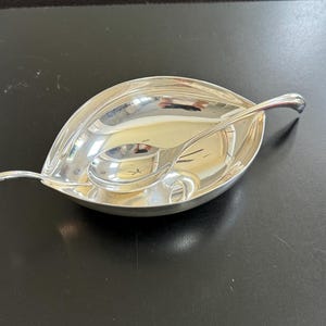 CHRISTOFLE France COLL-GALLIA Silver Plate saucer boat 9&quot; & Swan Handle Spoon