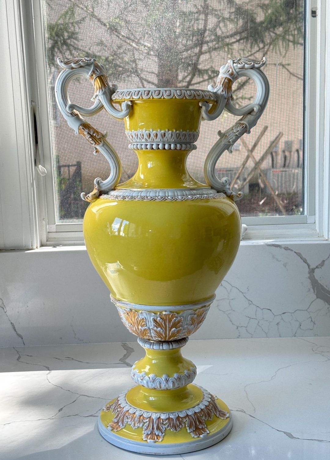 Large Antique Meissen Gilt & Yellow Urn Vase 23.5