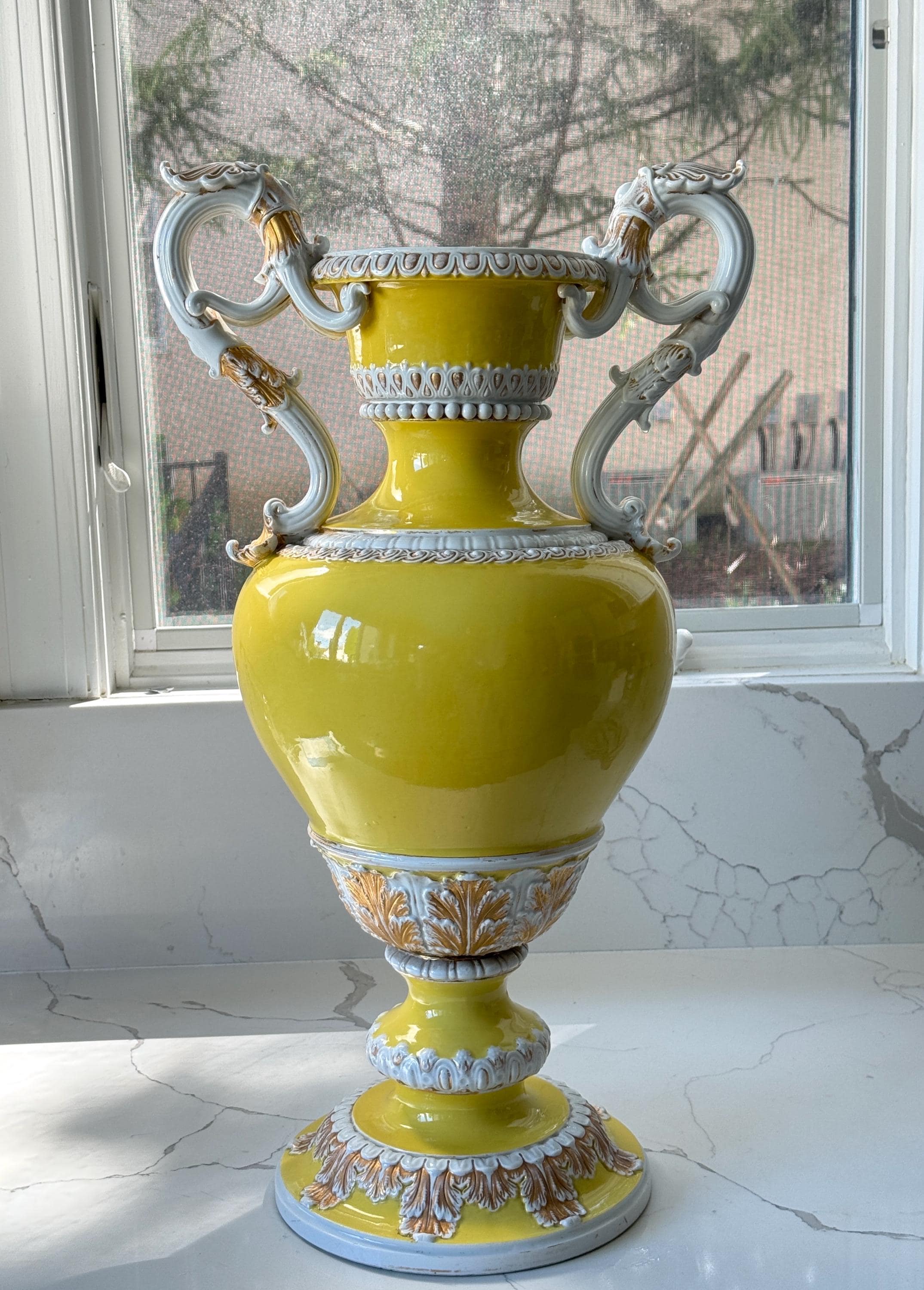 Large Antique Meissen gilt & yellow Urn vase 23.5