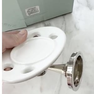Unused Restoration Hardware White Ceramic Wall Mount Toothbrush and Cup holder