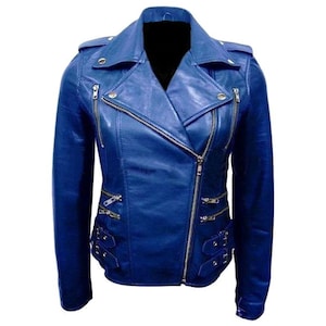 Women's Handmade Motorcycle 100% Genuine Lambskin Soft Leather Biker Jacket - Slim Fit & Custom Plus Size - All Season Wear, Zipper Closure