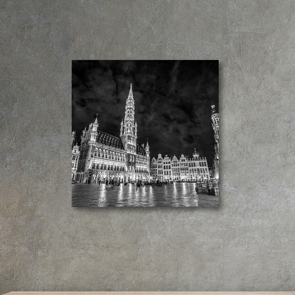 Photographie de la Grand Place de Bruxelles de nuit, Cadre en bois, Canva ou Poster, Différentes tailles, Qualité Premium