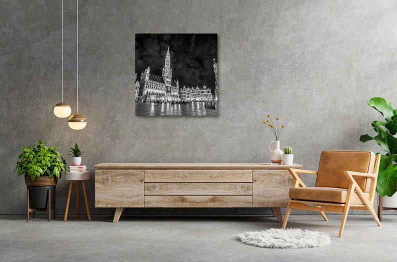 Photographie de la Grand Place de Bruxelles de nuit, Cadre en bois, Canva ou Poster, Différentes tailles, Qualité Premium image 1