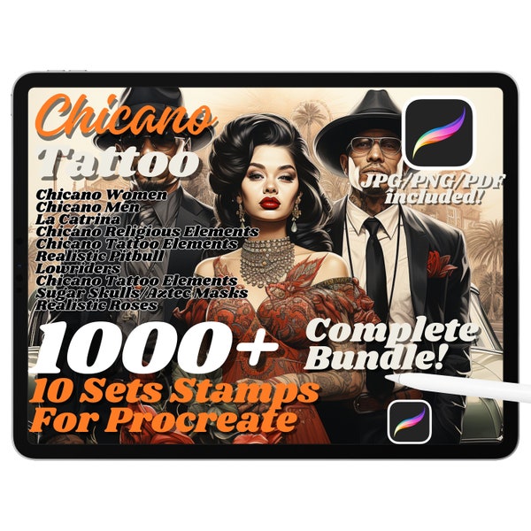 1000+ Chicano Sleeve Tattoo Bundle Procreate Stamps, Chicano Art Brushes for Procreate, Chicano Tattoo Reference, Instant Digital Download