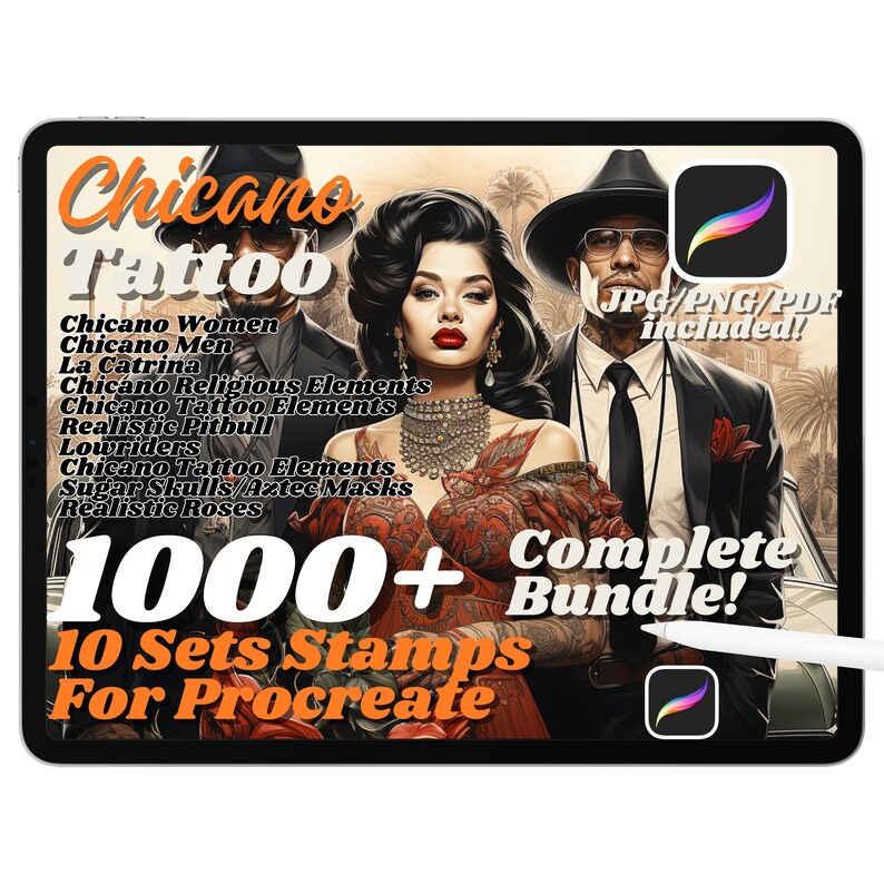 1000 Chicano Sleeve Tattoo Bundle Procreate Stamps, Chicano Art Brushes ...