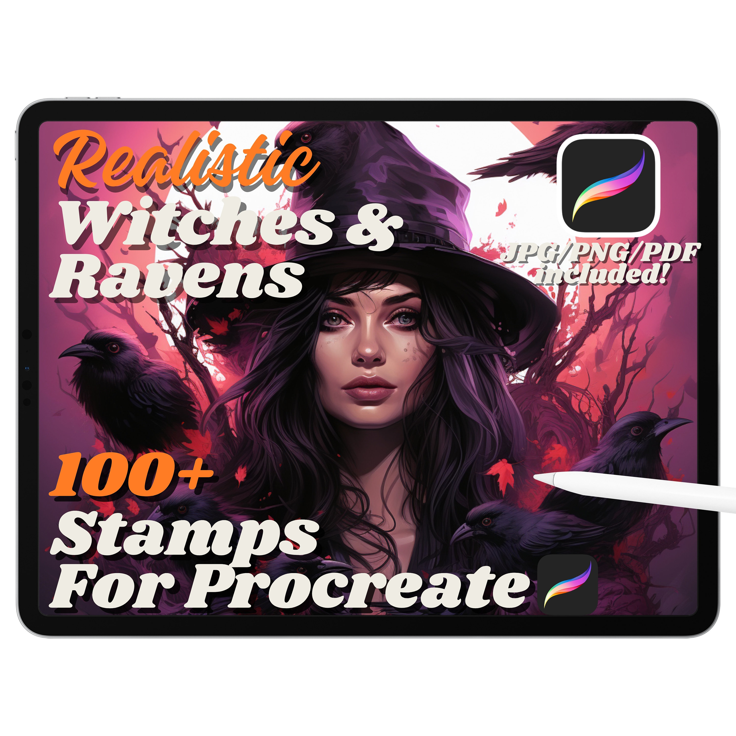 100 Realistic Witch Procreate Stamp Brushes, Halloween Witch Stamps ...