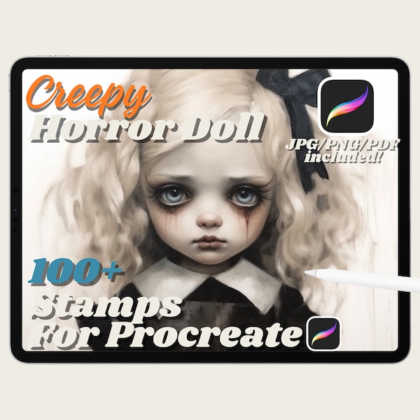 100+ Creepy Horror Doll Procreate Stamp Brushes, Doll Stamps, Doll Brushes for Procreate, Tattoo Reference, Instant Download, JPG PNG PDF