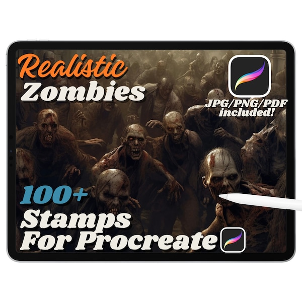 100+ Zombie Procreate Stamps, Zombie Brushes for Procreate, Realistic Zombies, Halloween High Quality Tattoo Reference, Instant Download