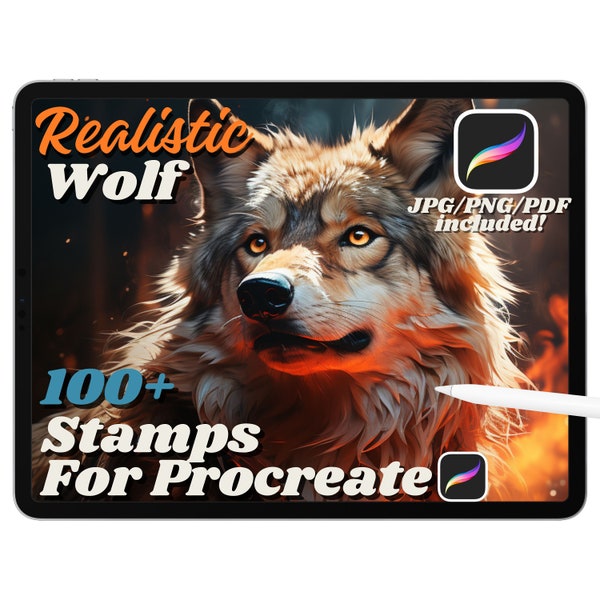 100+ realistische Wolf Procreate Stempelpinsel, Mikrorealismus, realistische Grafiken, Wolf Tattoo Referenz, Tier zeugen, Sofortiger Download