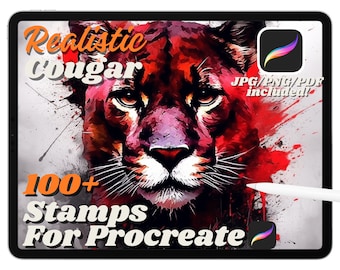 Plus de 100 pinceaux de timbres Cougar réalistes pour procréer, timbres de tatouage Cougar Portrait, pinceau Predator, tatouage Cougar, téléchargement numérique instantané