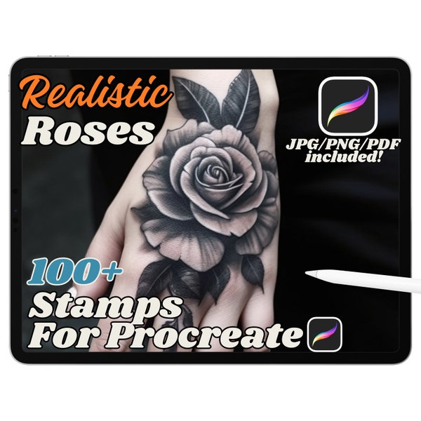 100+ Realistic Rose Procreate Stamps, Rose Reference Brushes for Procreate, Rose Tattoo Reference, Instant Digital Download, PNG JPG PDF